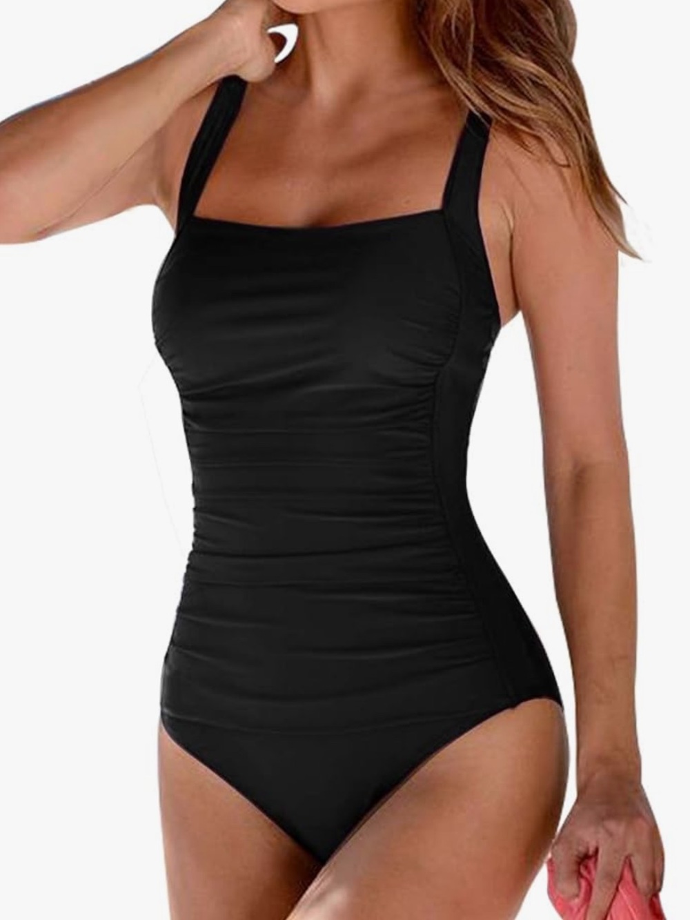 Black Classic Square Neck One-Piece Swimsuit size 14